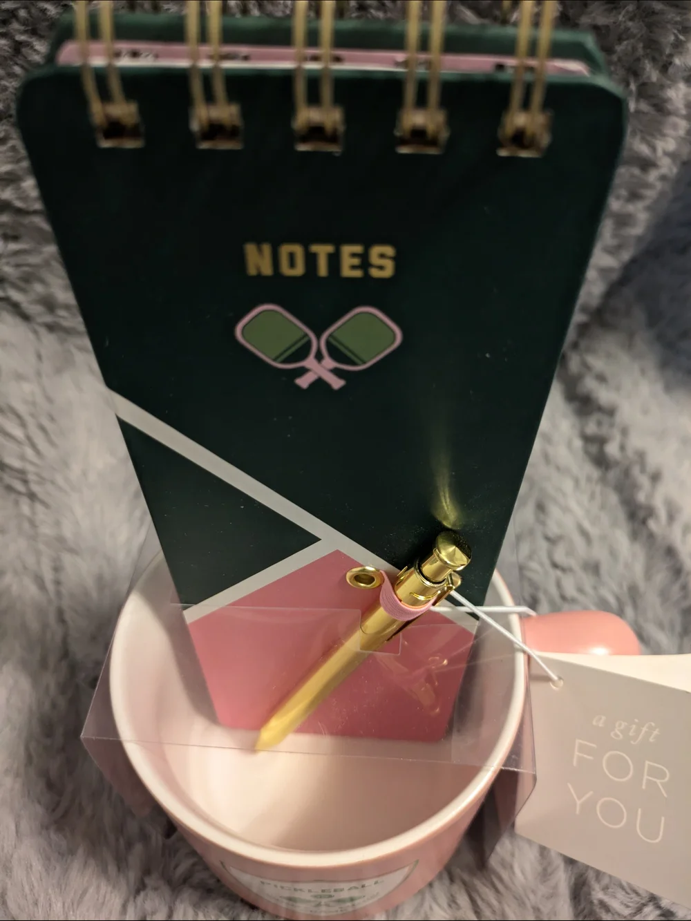 Fringe Studio Pink Pickleball Champ Mug Gift Set with Green Notepad